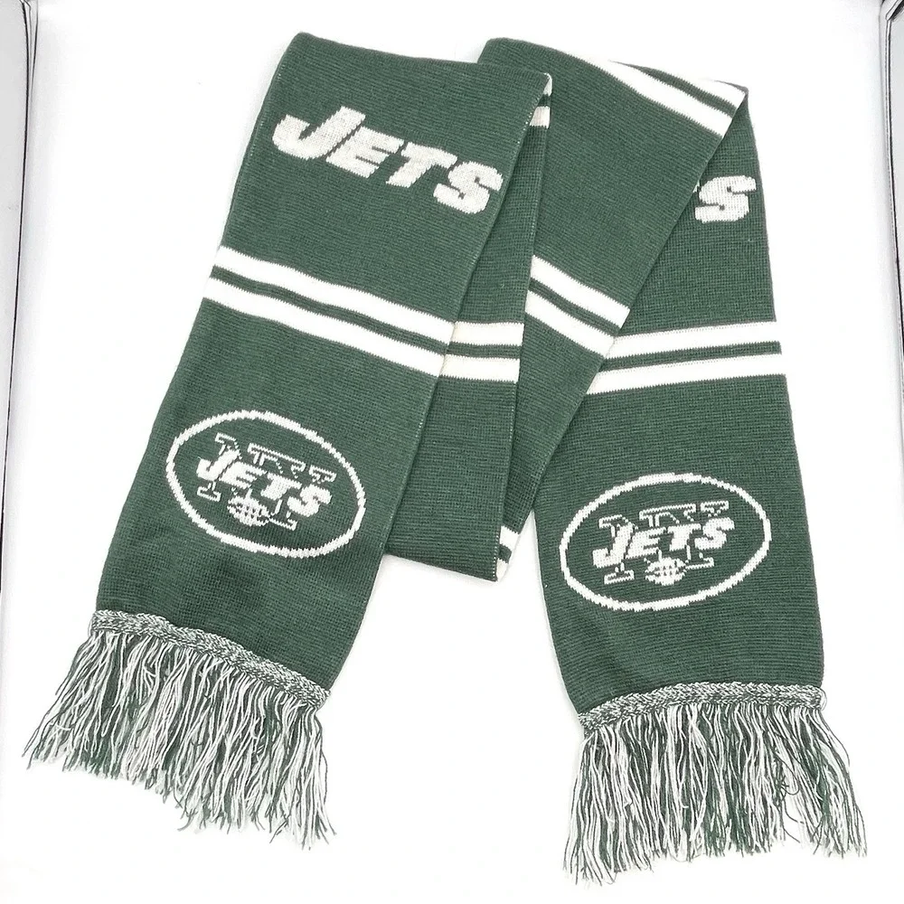 New York Jets Forever Collectibles Knit Fringe Scarf‎ Green White NFL Licensed